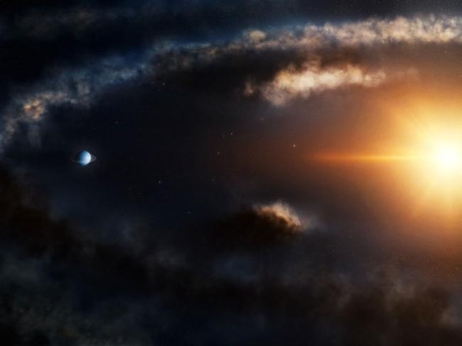 Artist’s illustration of a small Saturn-like planet discovered in the system LkCa 15.